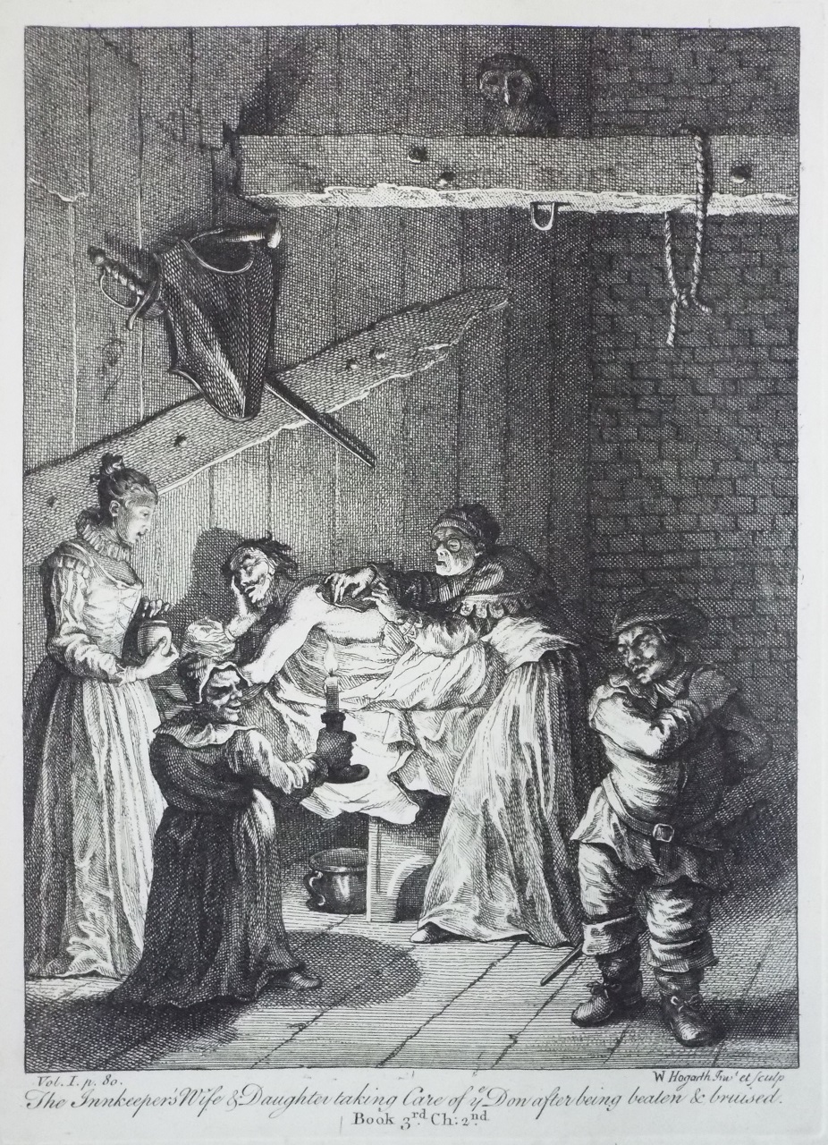 Print - The Innkeeper's Wife & Daugher taking Care of ye Don after being beaten & bruised. Book 3rd. Ch: 2nd. - Hogarth